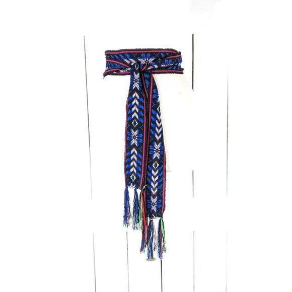 Woven embroidered Ikat tribal fabric long sash necklace choker scarf belt main image 8